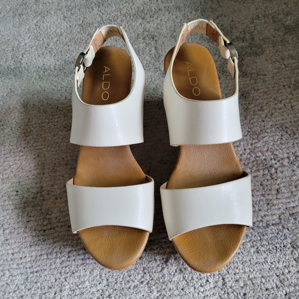 Aldo White Wedge Platform Sandals.